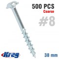KREG ZINC POCKET HOLE SCREWS 38MM 1.50' #8 COARSE THREAD MX LOC 500CT